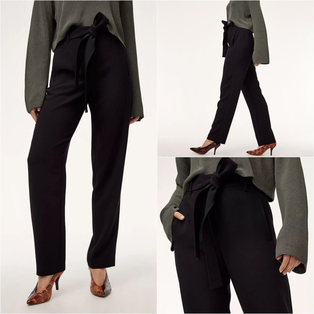 Aritzia Wilfred Women's Tie Front Pants in Black Size 2 missing Sash high rise